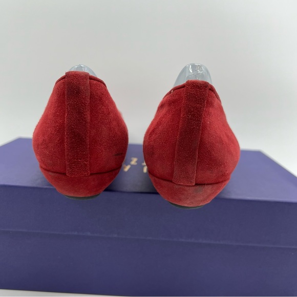 Stuart Weitzman Suede Ballet Flats Sz 8 N Scarlet Bow Rhinestone Bling Slipper - Picture 5 of 12
